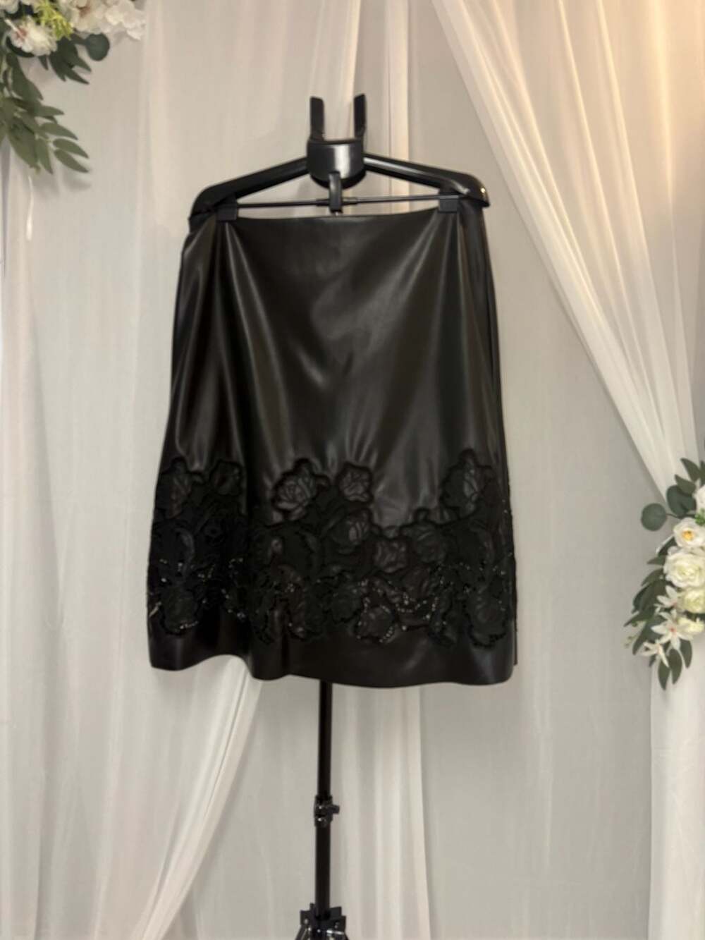 Johnny Was Jade Enid Vegan Leather Black Midi Skirt - Women's Size XS